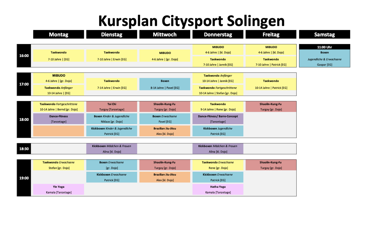 Trainingsplan August 2022 Citysport Solingen
